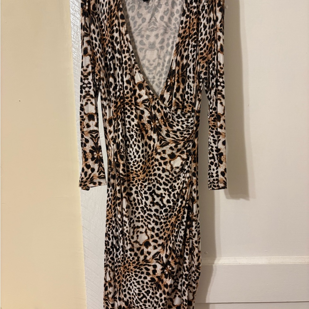 bebe Leopard Print Wrap Dress - Brown, Black, White